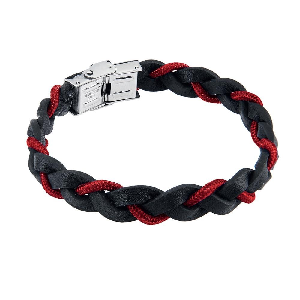 Bracciale a treccia in pelle nera con cordino marino rosso Default Title