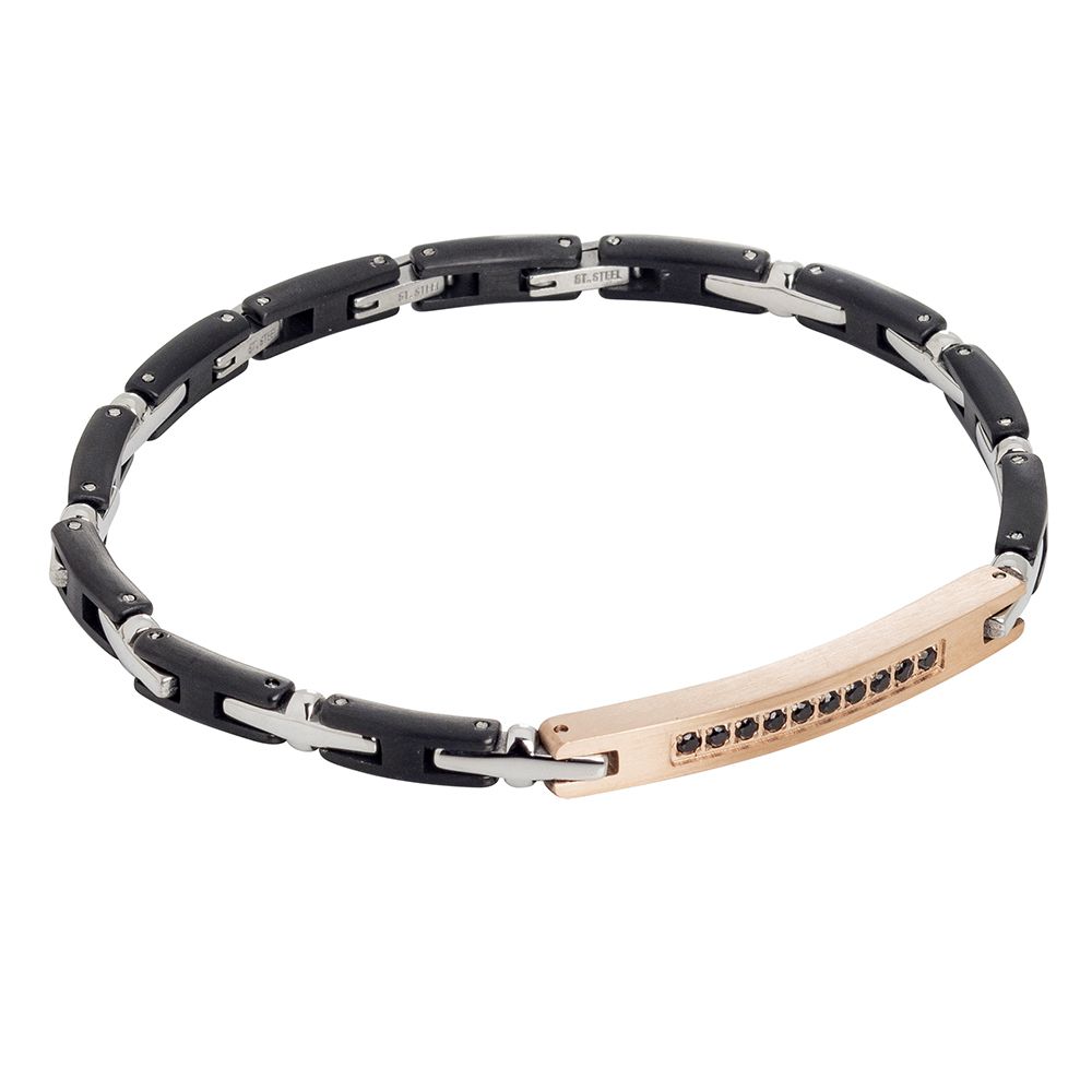 Bracciale modulare in acciaio rodiato e rosato con zirconi neri Default Title