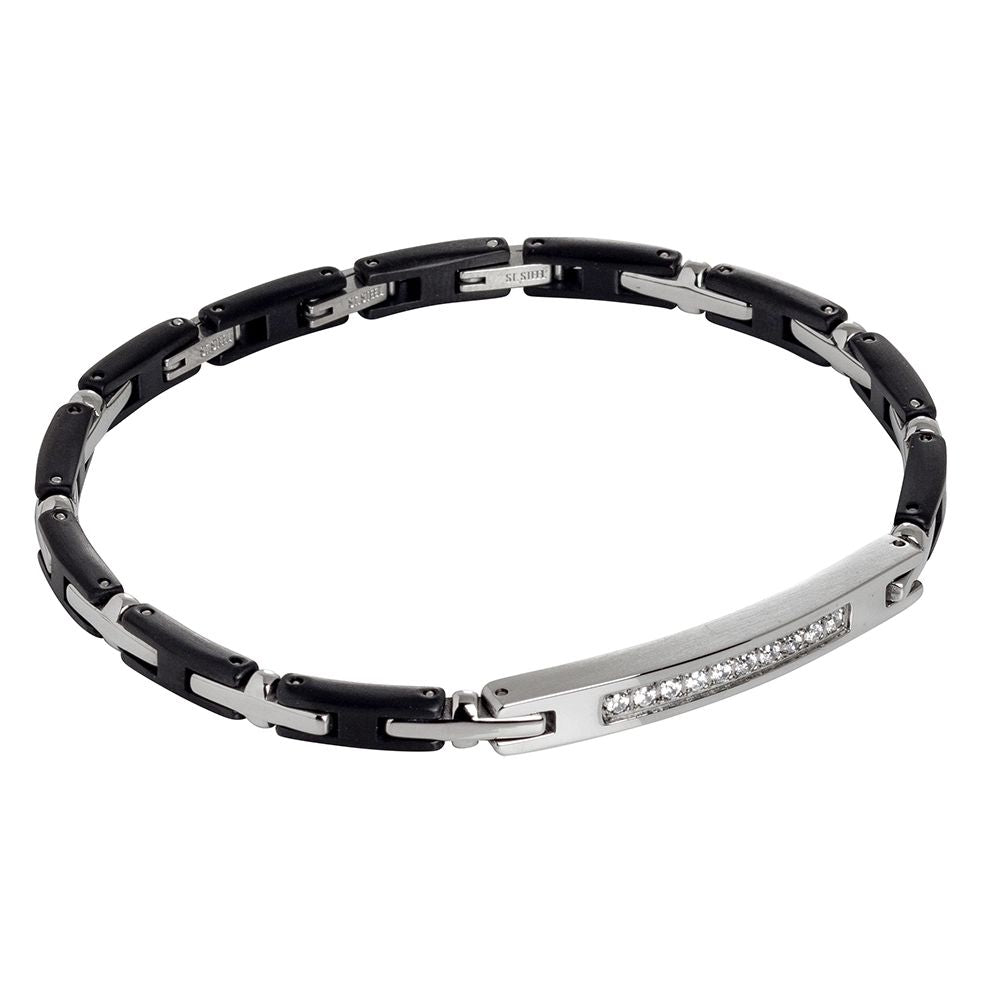Bracciale modulare in acciaio rodiato e pvd nero con zirconi bianchi Default Title