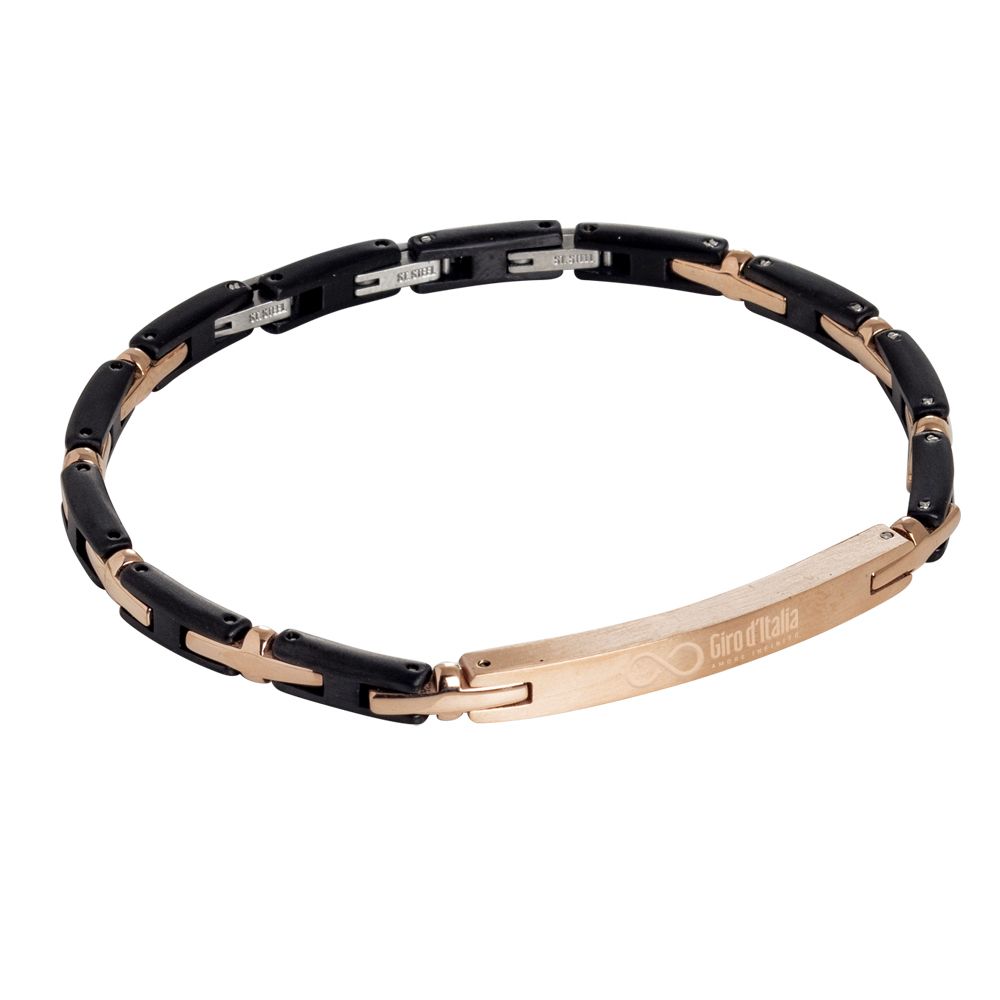 Bracciale modulare in acciaio rosato, pvd nero e logo amore infinito del Giro d'Italia Default Title