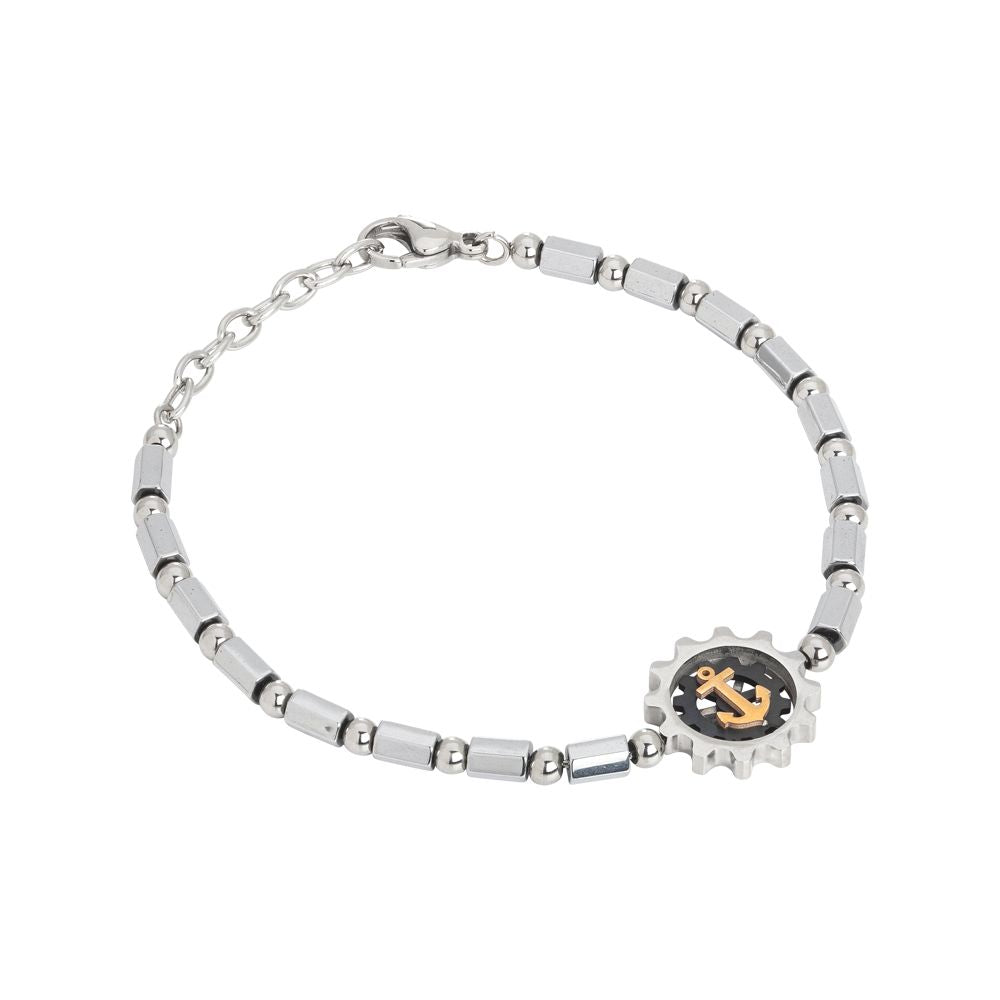 Bracciale con ematite galvanizzata bianca ed ancora Default Title