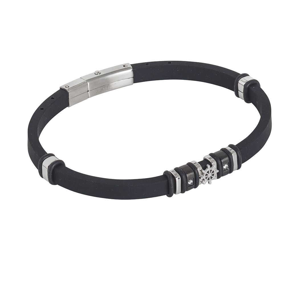 Bracciale in caucciù nero con zirconi e timone Default Title
