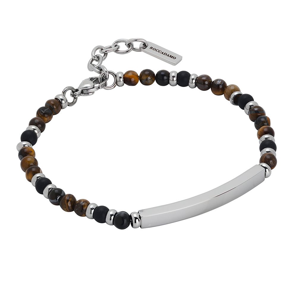 Bracciale con occhio di tigre e piastra centrale rodiata Default Title