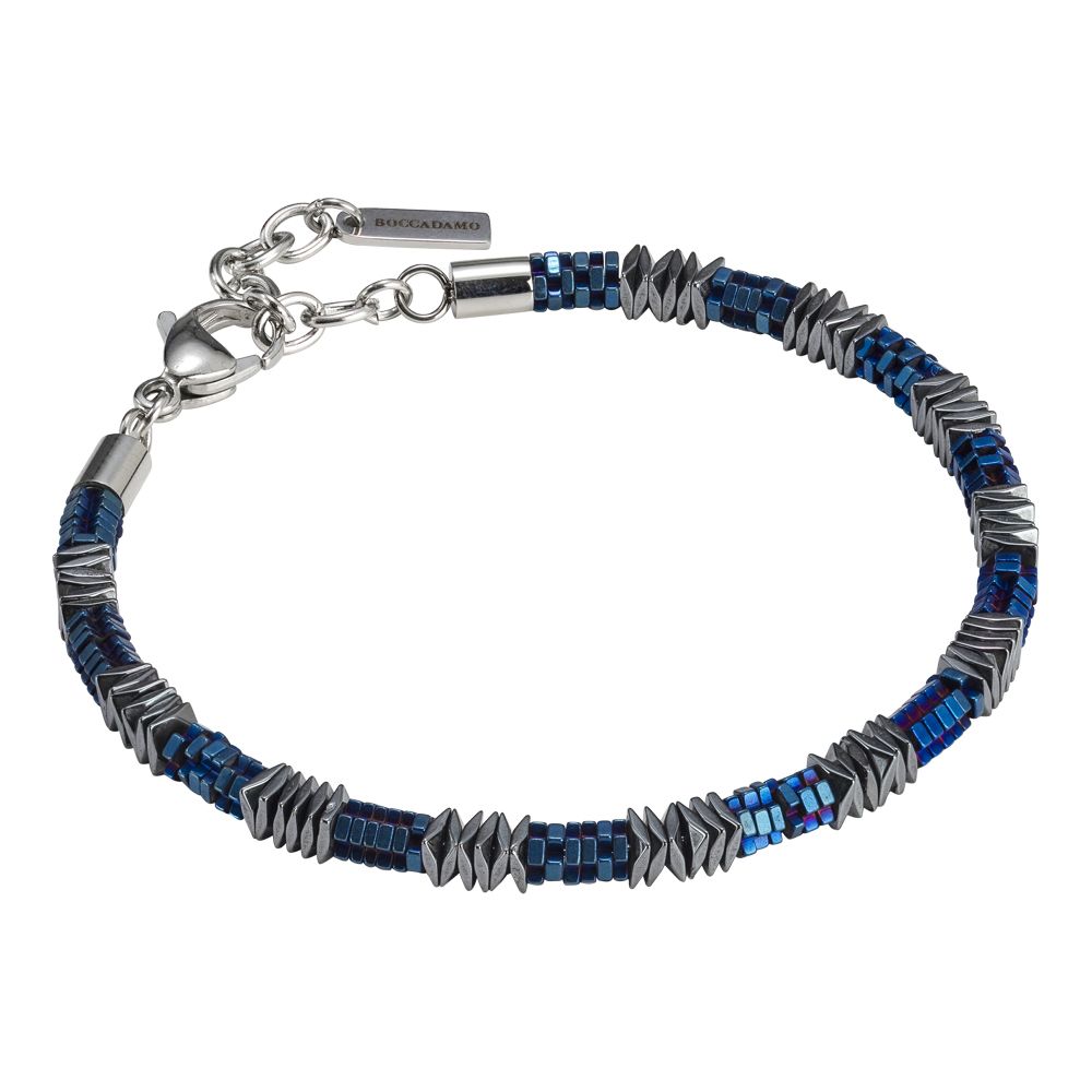 Bracciale uomo con elementi mobili in acciaio blu ed ematite Default Title