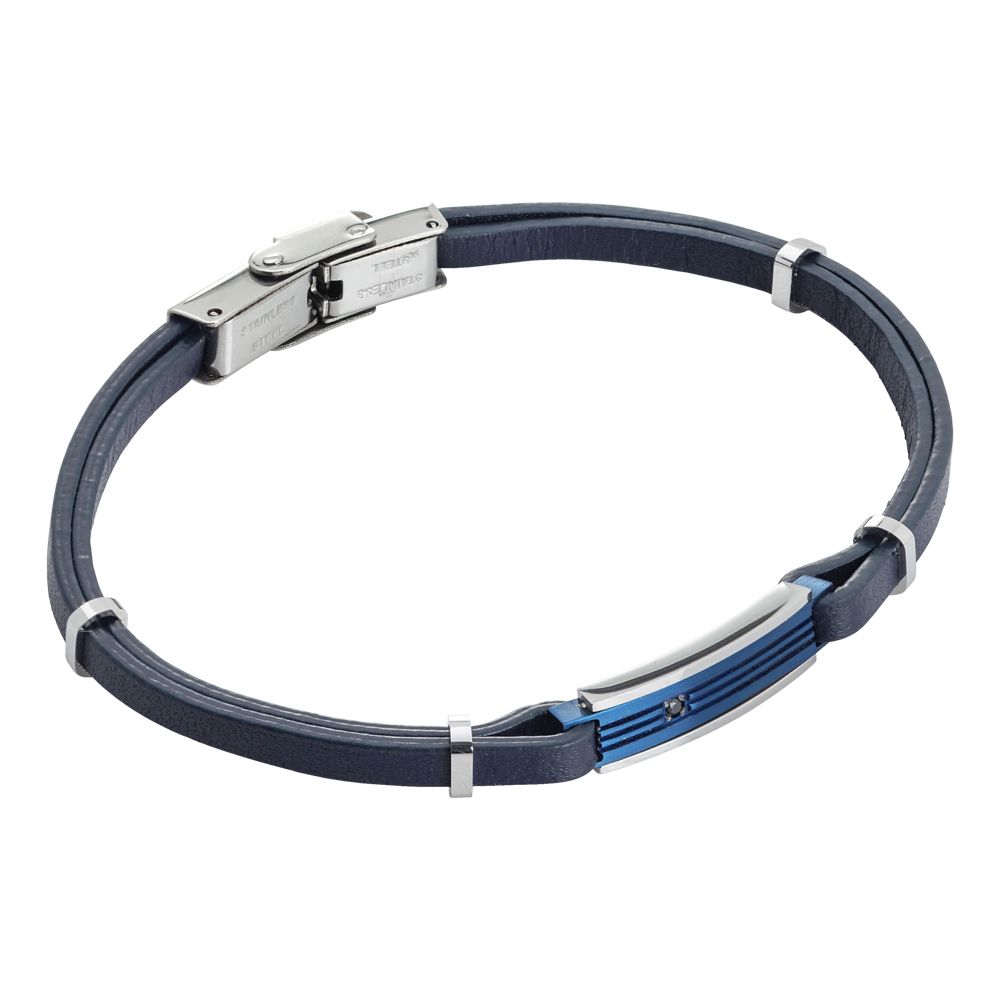 Bracciale in similpelle blu e zircone Default Title