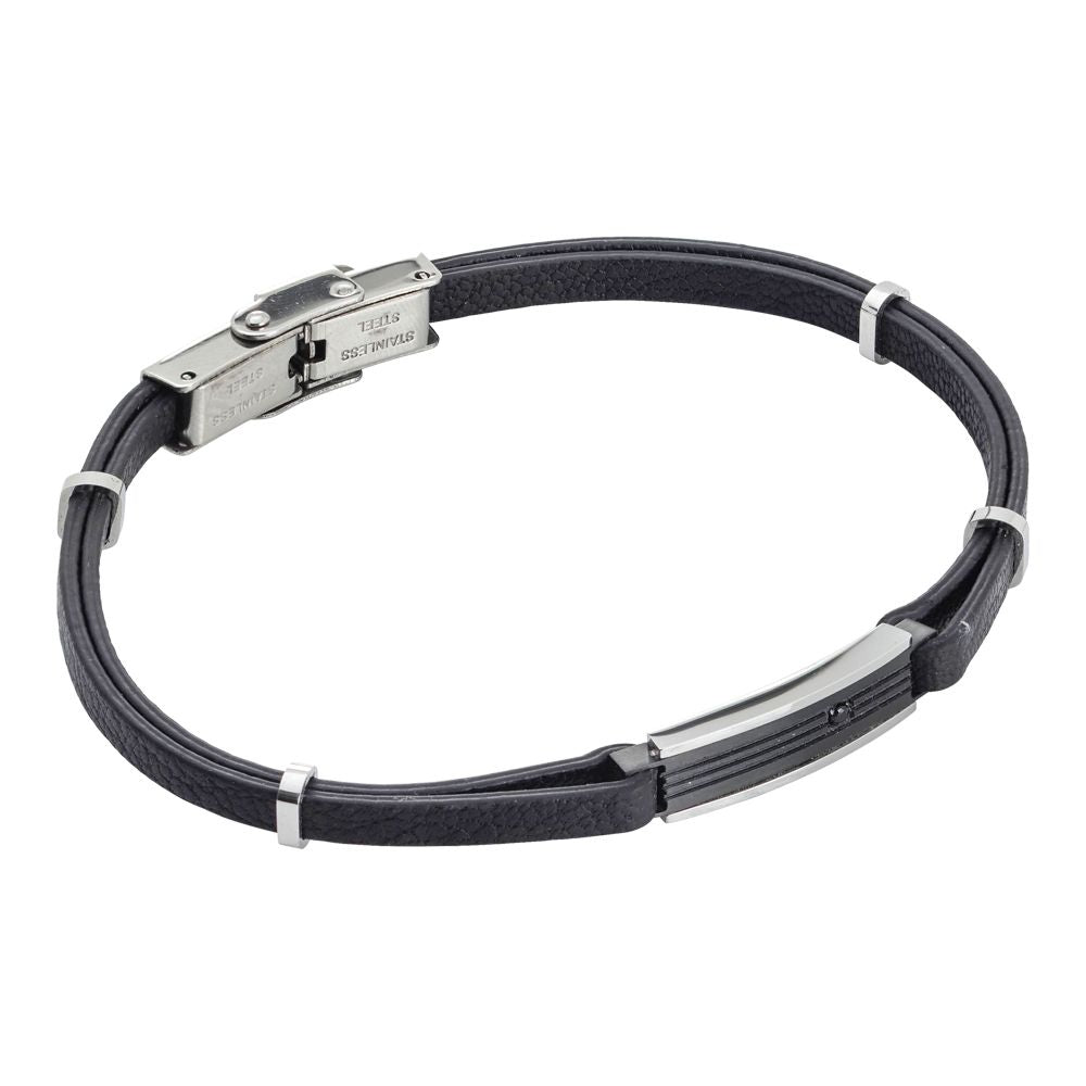 Bracciale in similpelle naturale nera e zircone Default Title