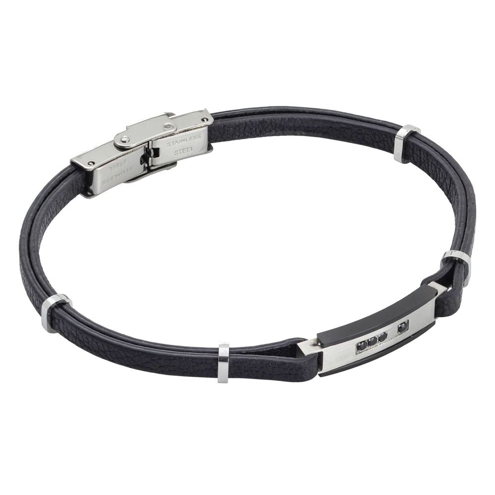 Bracciale in similpelle nera e zirconi Default Title
