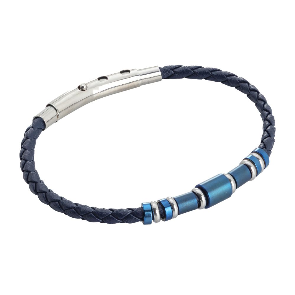 Bracciale in similpelle blu ed inserti in pvd blu Default Title