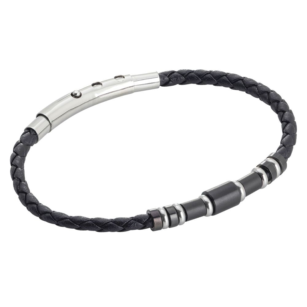 Bracciale in similpelle nera ed inserti in pvd nero Default Title