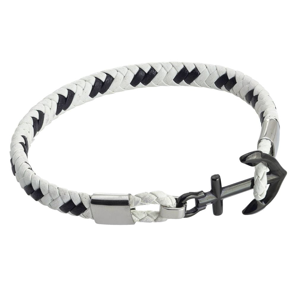 Bracciale in similpelle bianca e nera con ancora Default Title