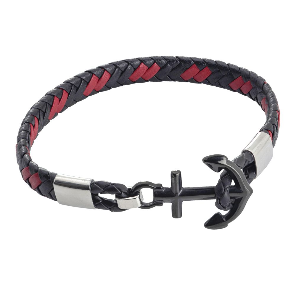 Bracciale in similpelle nera e rossa con ancora Default Title