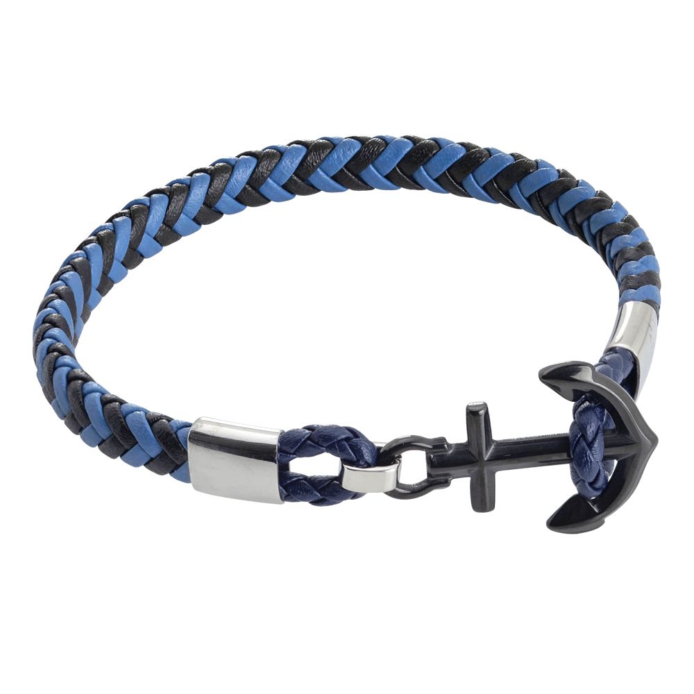 Bracciale in similpelle blu e nera con ancora Default Title