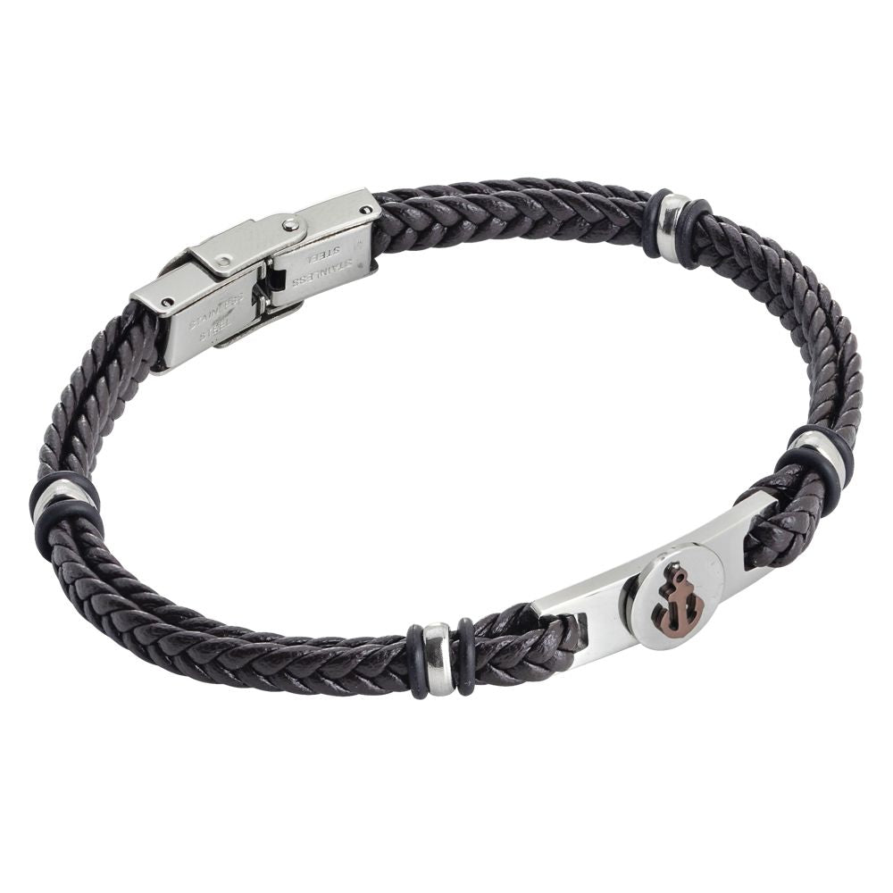 Bracciale in similpelle marrone con ancora in pvd rosato Default Title