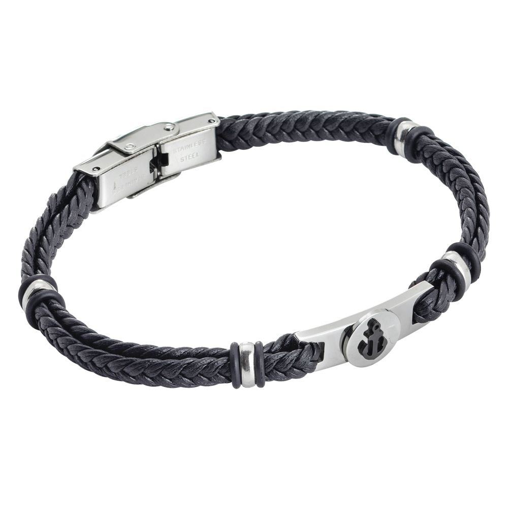 Bracciale in similpelle nera con ancora in pvd rosato Default Title