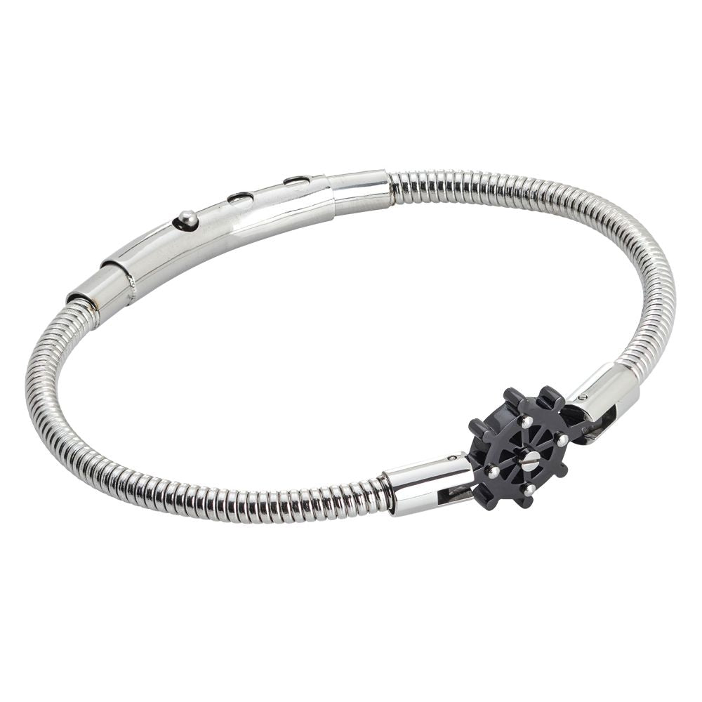 Bracciale tubolare in acciaio con timone in pvd nero Default Title