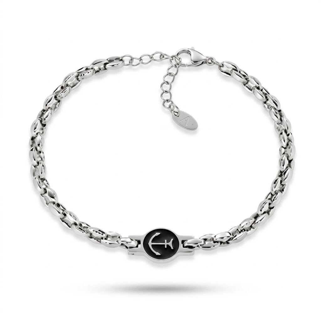 Bracciale in Acciaio 316L con smalto nero - Acciaio - Lungh. 19 + 3 cm