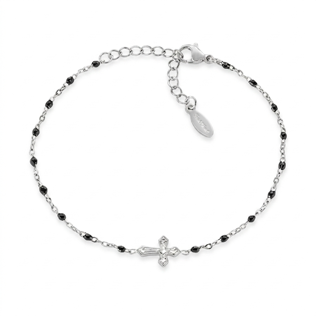 Bracciale in Acciaio 316L con smalto nero - Acciaio - Lungh. 17 + 3,5 cm