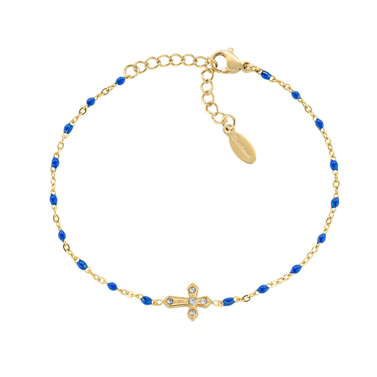 Bracciale in Acciaio con smalto blu e zirconi bianchi - Oro - Lungh. 17 + 3,5 cm