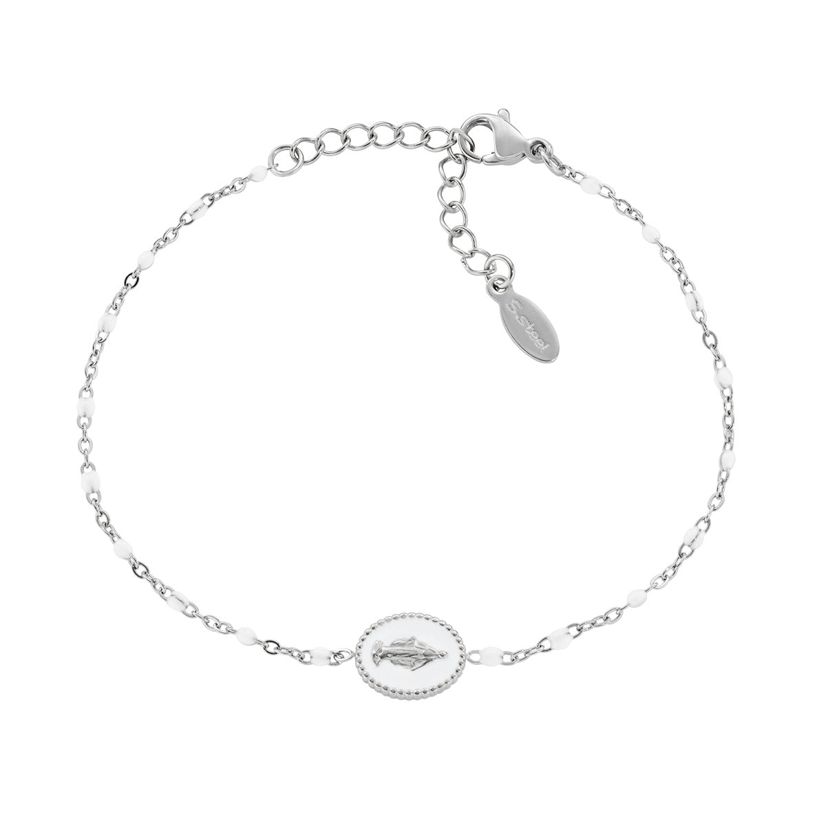 Bracciale in Acciaio con smalto bianco - Acciaio - Lungh. 17 + 3,5 cm