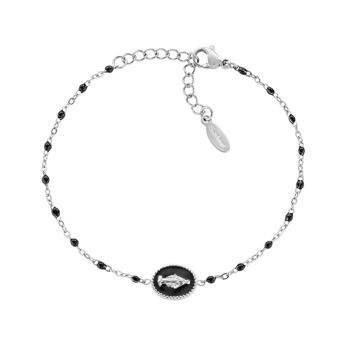 Bracciale in Acciaio con smalto nero - Acciaio - Lungh. 17 + 3,5 cm