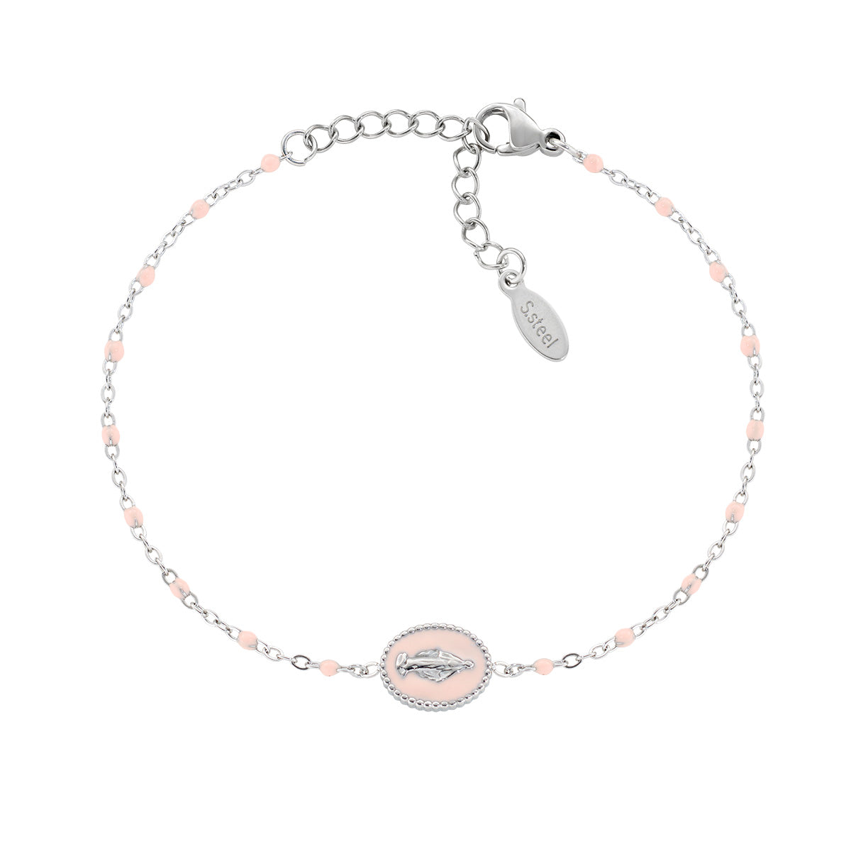 Bracciale in Acciaio con smalto rosa - Acciaio - Lungh. 17 + 3,5 cm