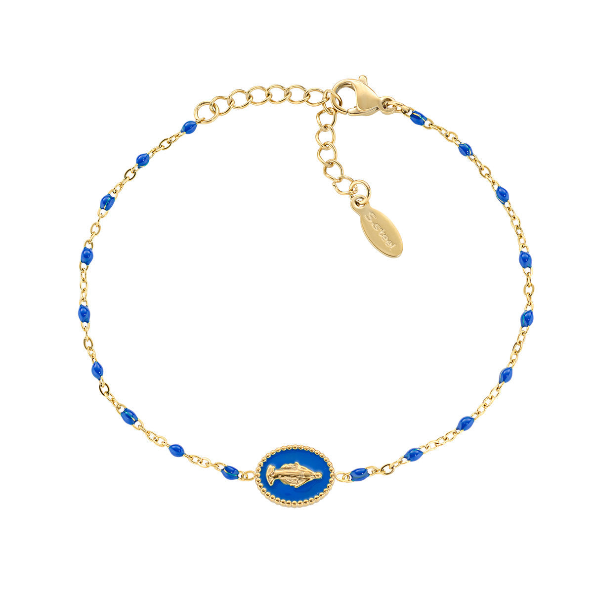 Bracciale in Acciaio con smalto blu - Oro - Lungh. 17 + 3,5 cm
