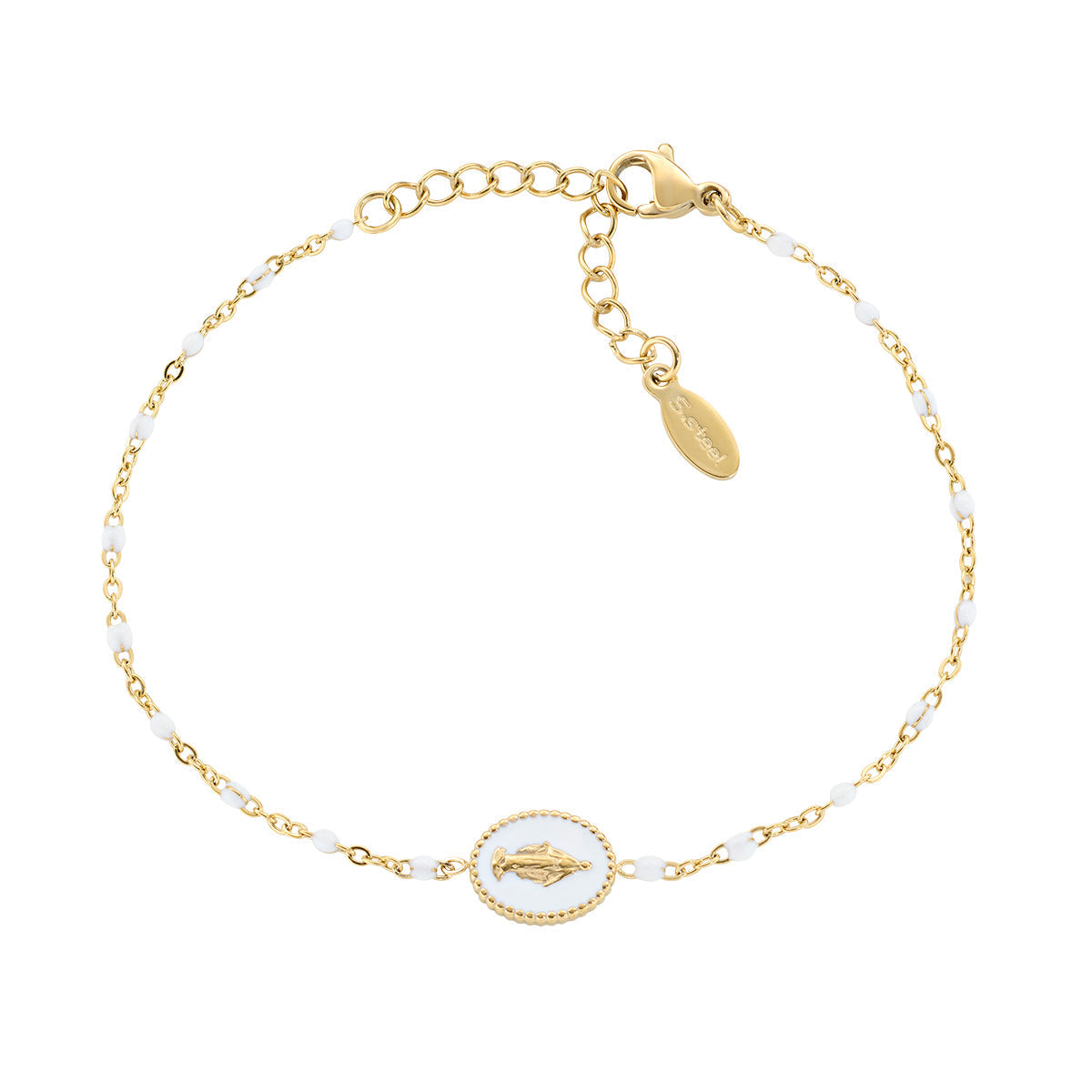 Bracciale in Acciaio con smalto bianco - Oro - Lungh. 17 + 3,5 cm