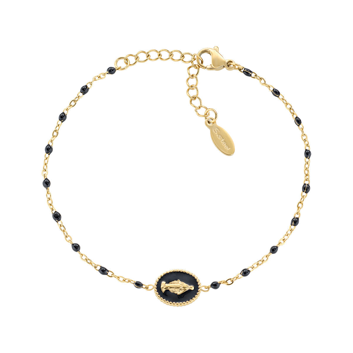 Bracciale in Acciaio con smalto nero - Oro - Lungh. 17 + 3,5 cm