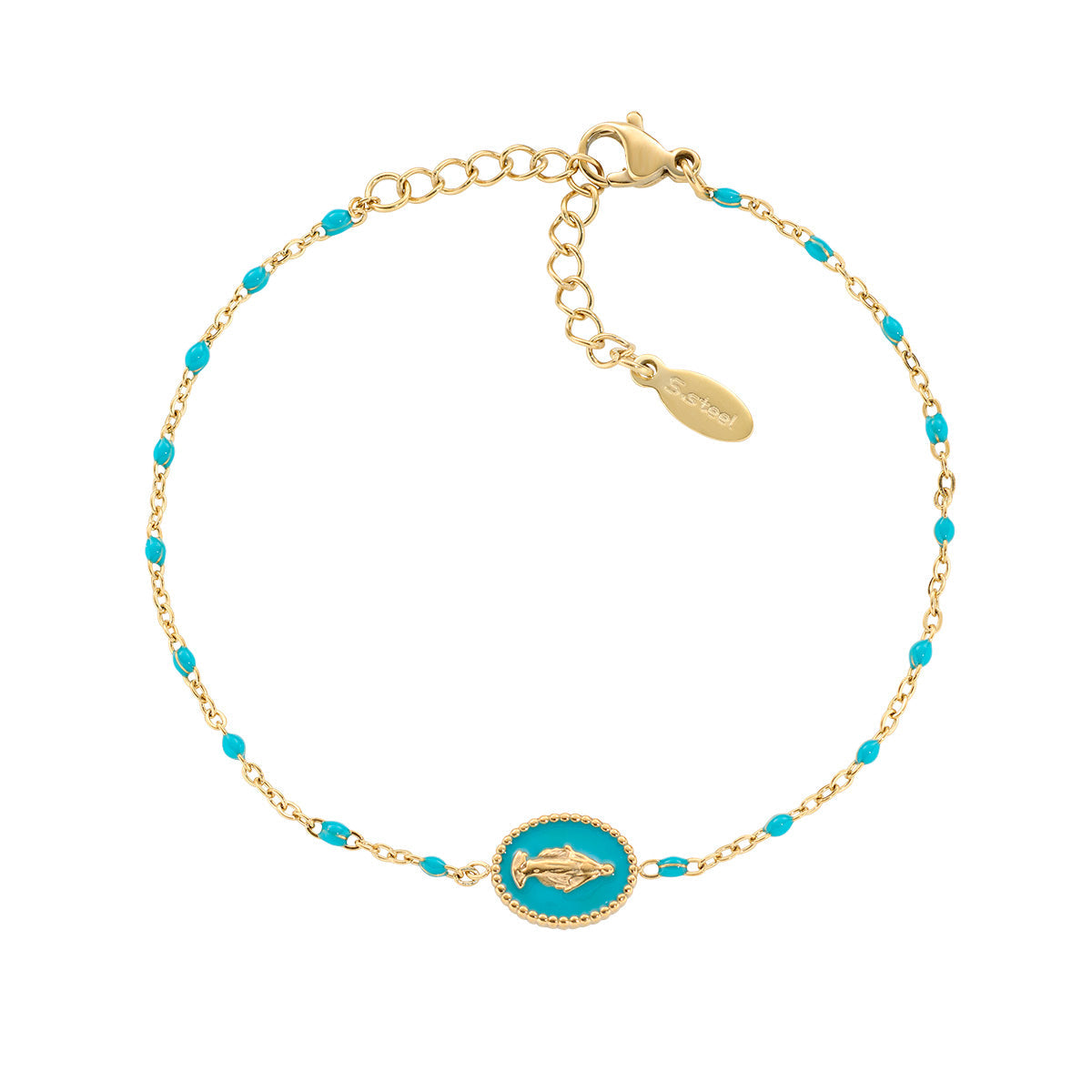Bracciale in Acciaio con smalto petrolio - Oro - Lungh. 17 + 3,5 cm