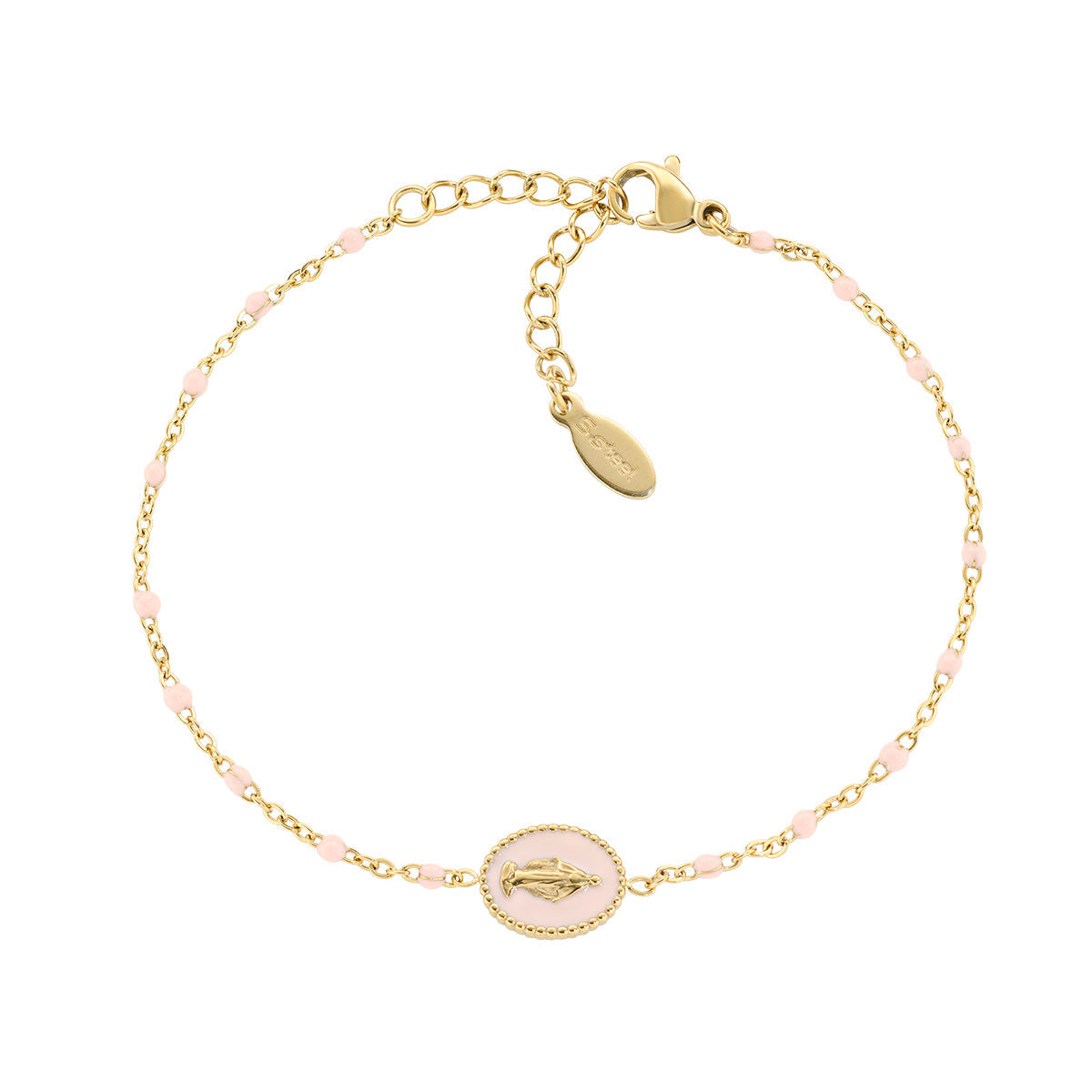 Bracciale in Acciaio con smalto rosa - Oro - Lungh. 17 + 3,5 cm