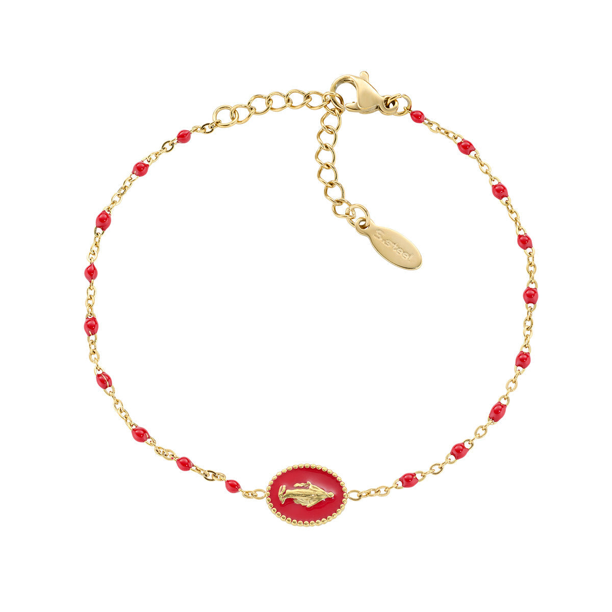 Bracciale in Acciaio con smalto rosso - Oro - Lungh. 17 + 3,5 cm