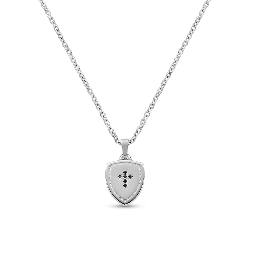 Collana in Acciaio 316L con zirconi neri - Acciaio - Lungh. 50 + 5 cm