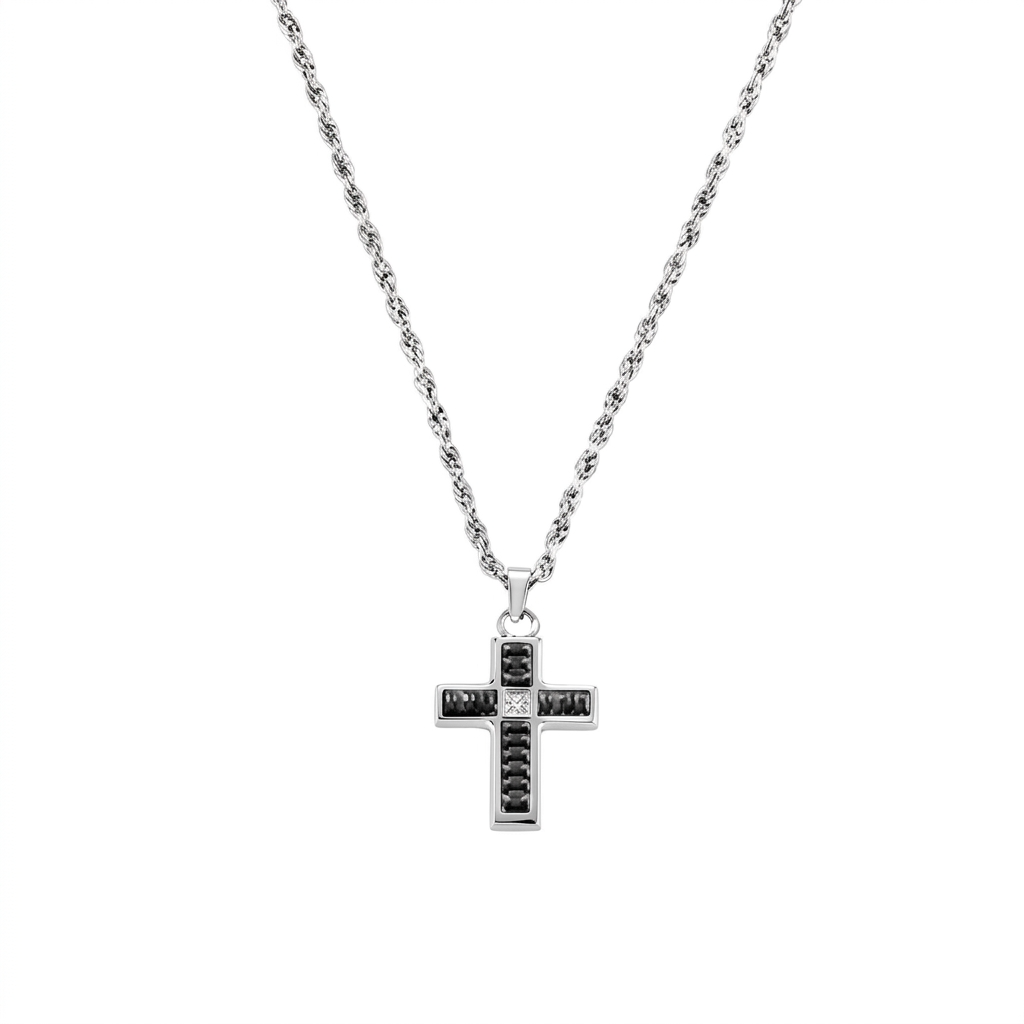 Collana in Acciaio 316L con zirconi neri - Acciaio - Lungh. 50 + 5 cm