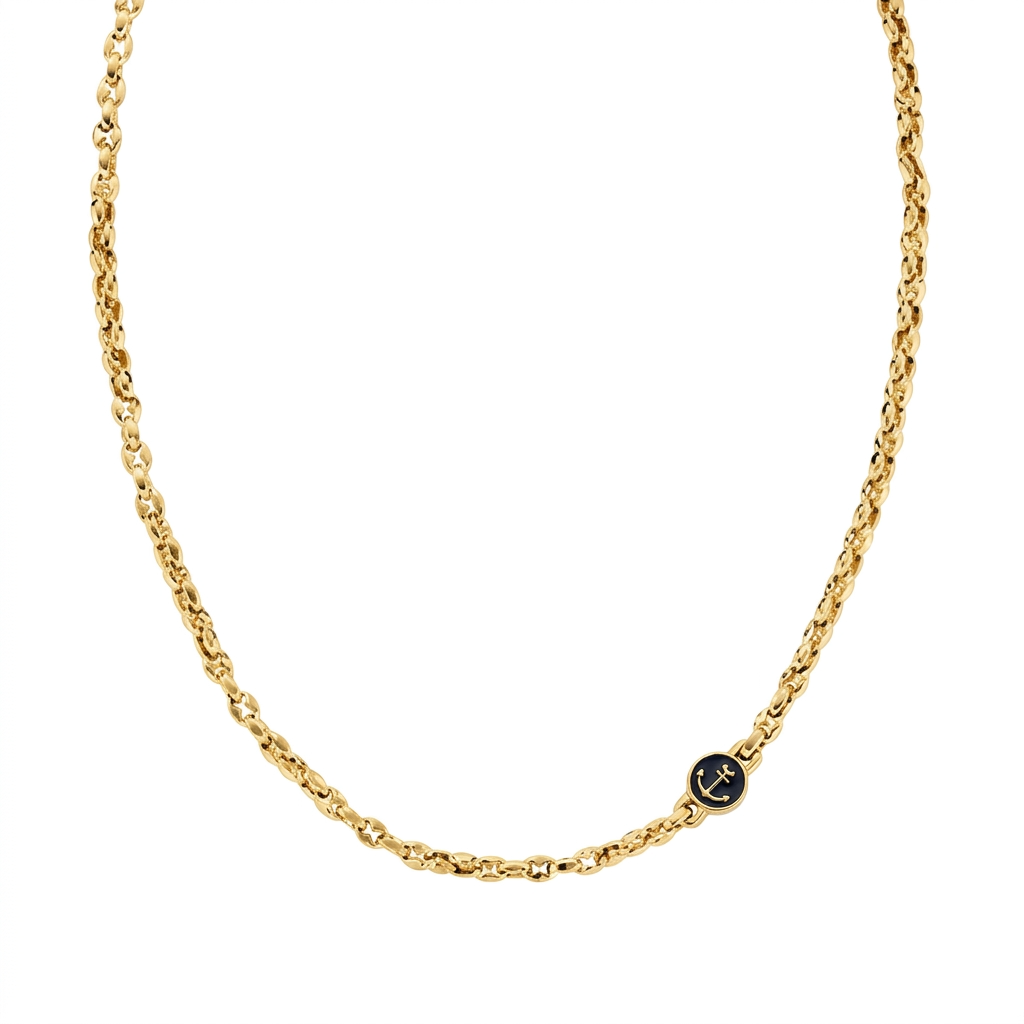Collana in Acciaio 316L con smalto nero - Oro - Lungh. 50 + 5 cm