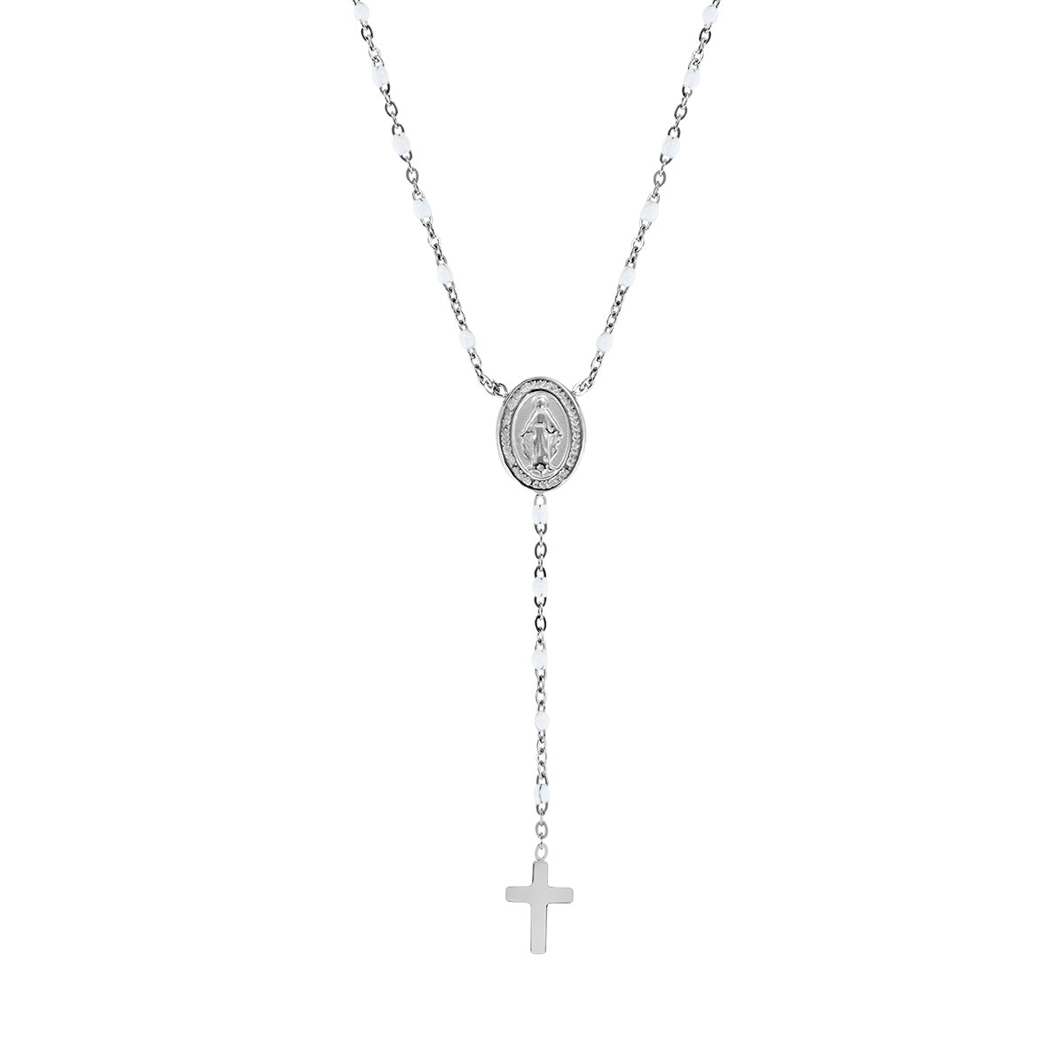 Collana in Acciaio con smalto bianco - Acciaio - Lungh.  40 + 5 cm