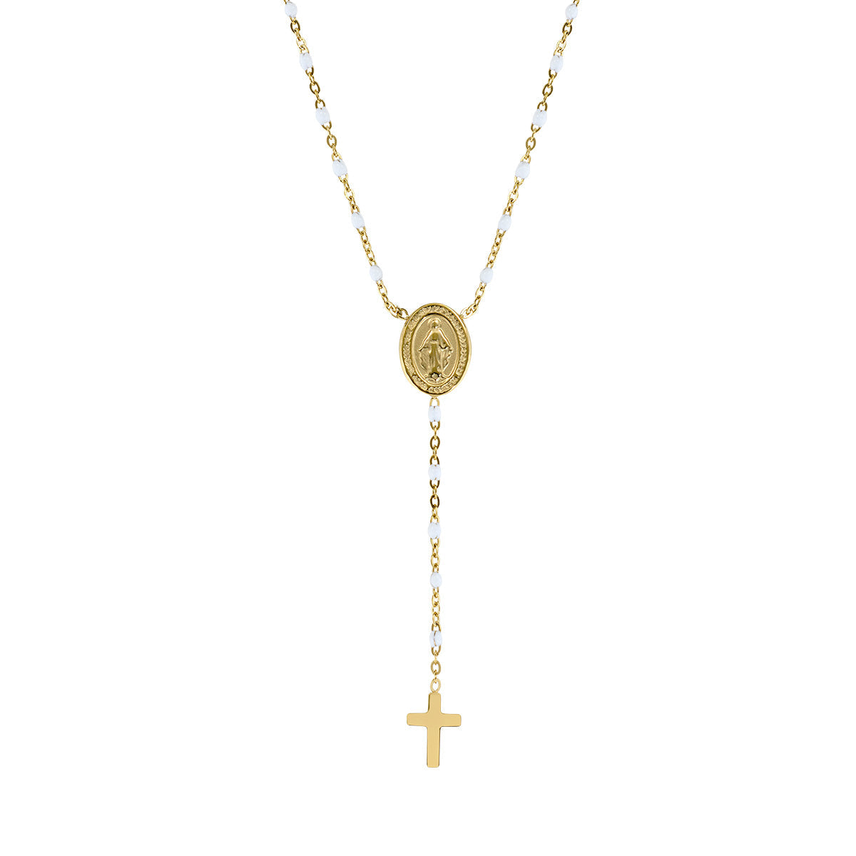 Collana in Acciaio con smalto bianco - Oro - Lungh.  40 + 5 cm