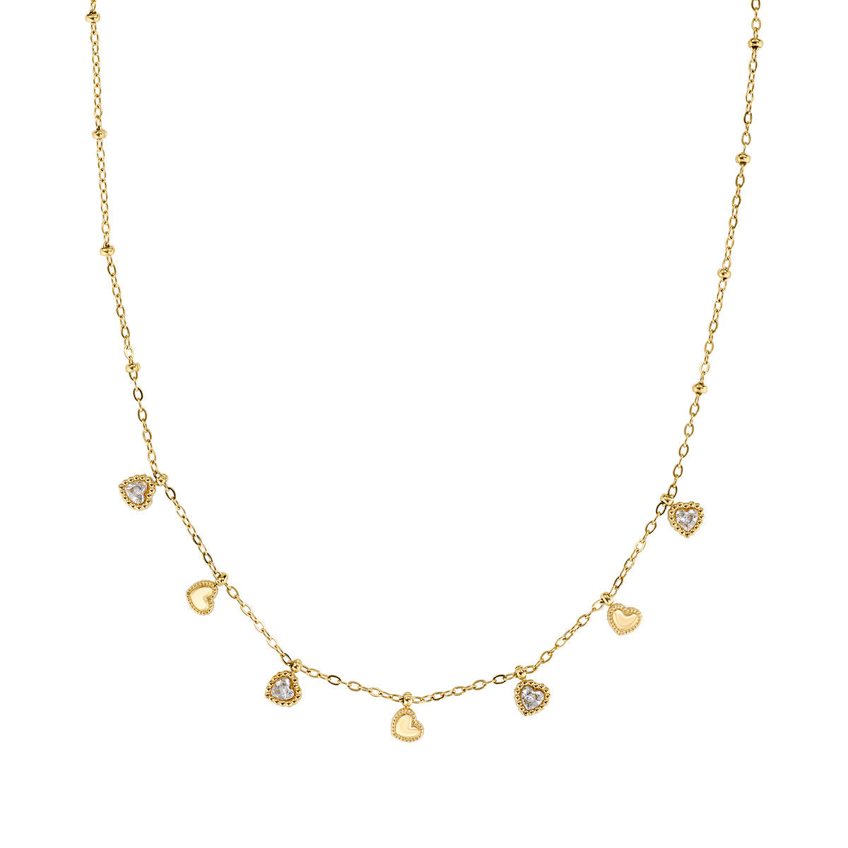 Collana in Acciaio con zirconi bianchi - Oro - Lungh.  40 + 5 cm (mod. ACCL815624G)