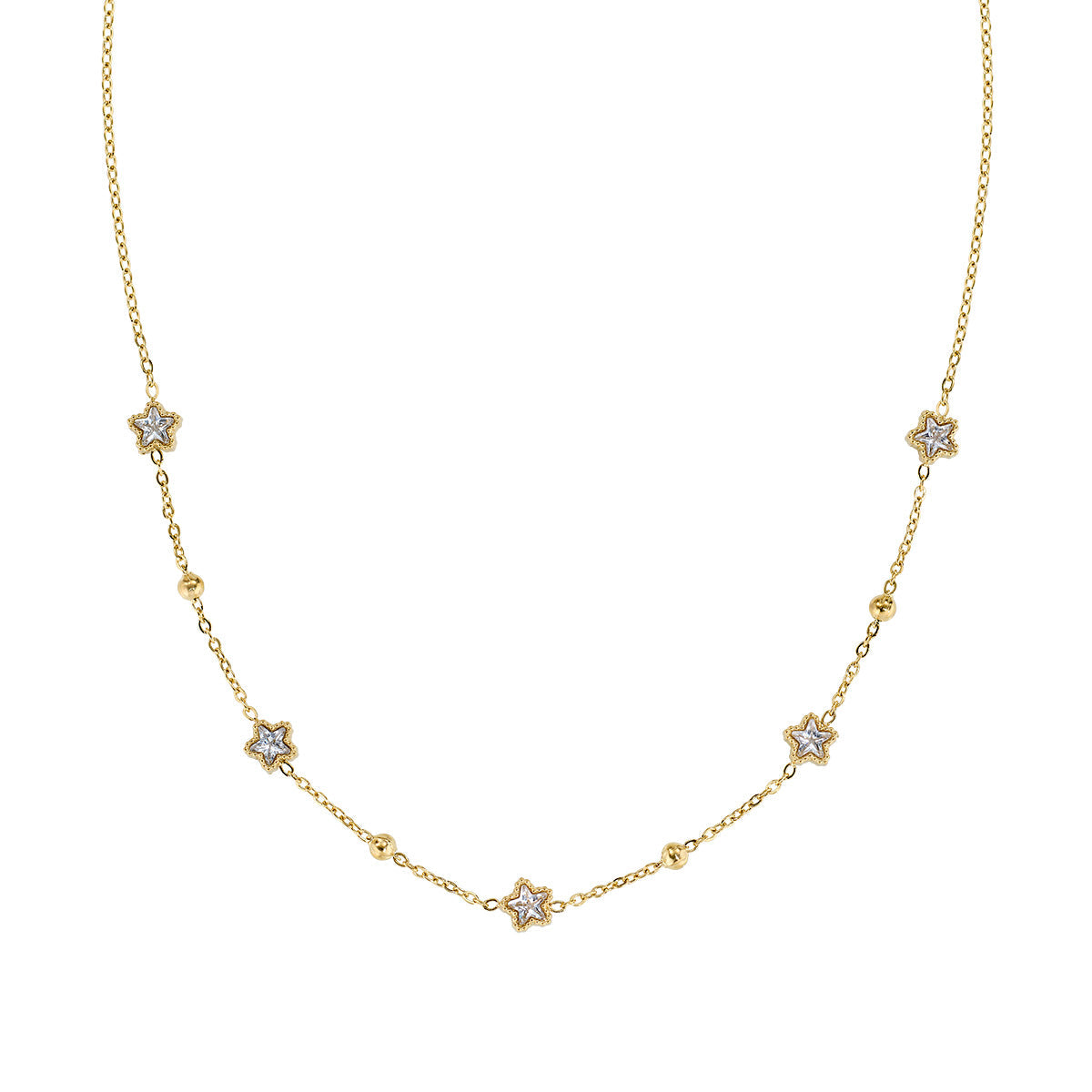 Collana in Acciaio con zirconi bianchi - Oro - Lungh.  40 + 5 cm (mod. ACCL815628G)