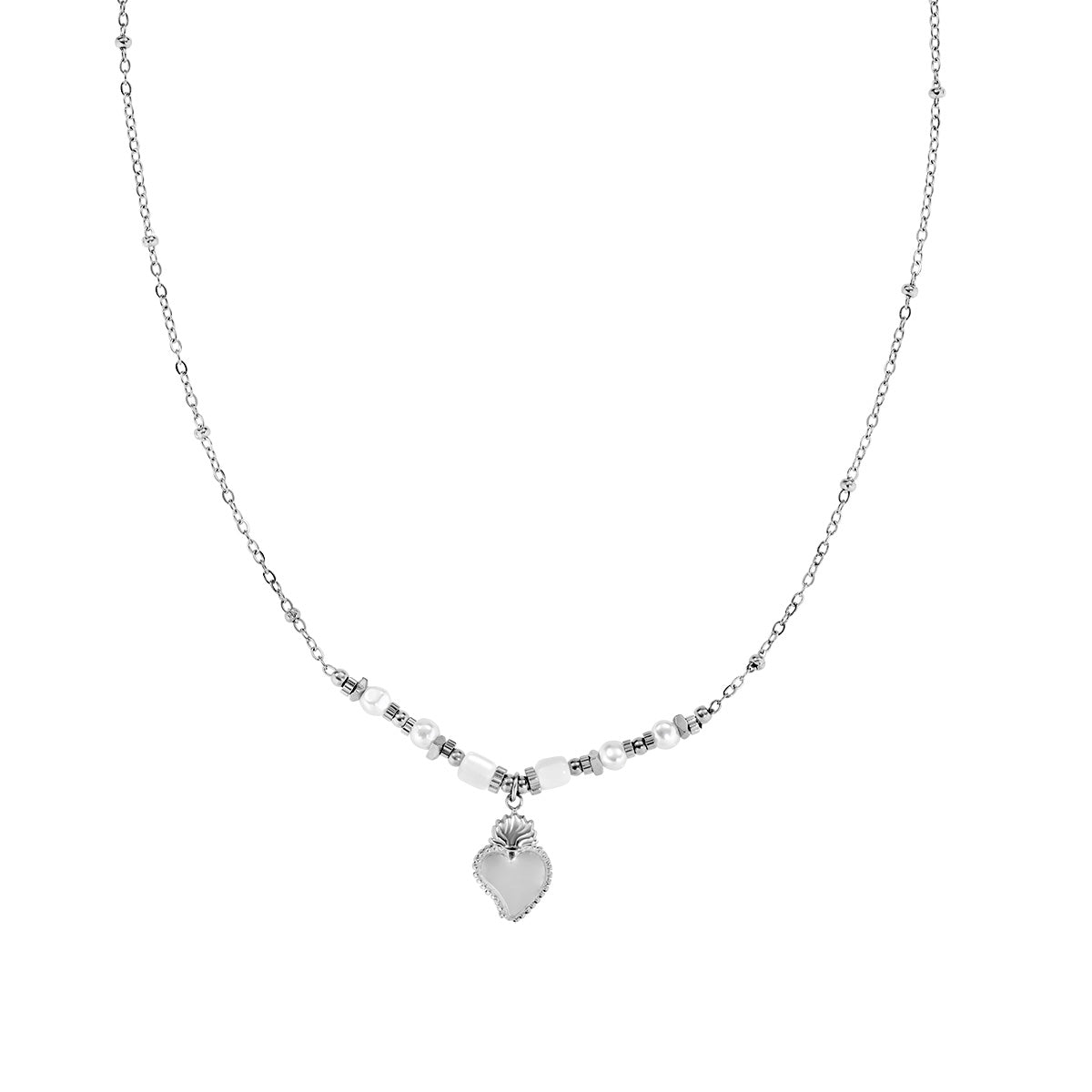 Collana in Acciaio con agata bianca - Acciaio - Lungh.  40 + 5 cm