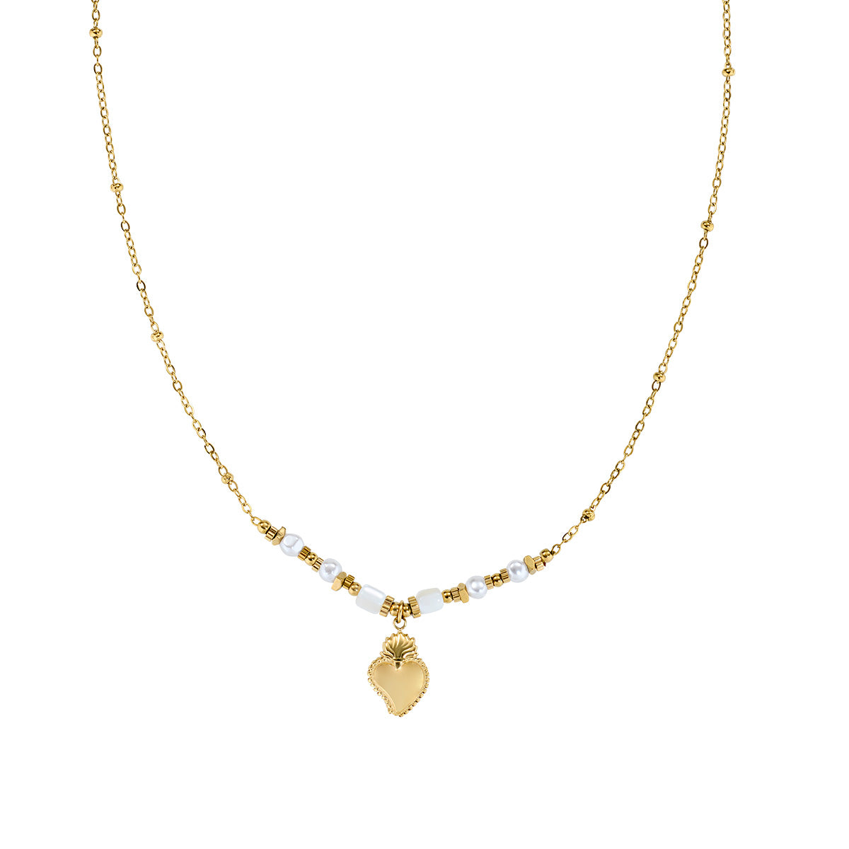 Collana in Acciaio con agata bianca - Oro - Lungh.  40 + 5 cm