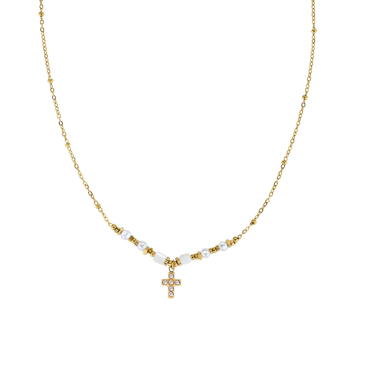 Collana in Acciaio con agata e zirconi bianchi - Oro - Lungh.  40 + 5 cm