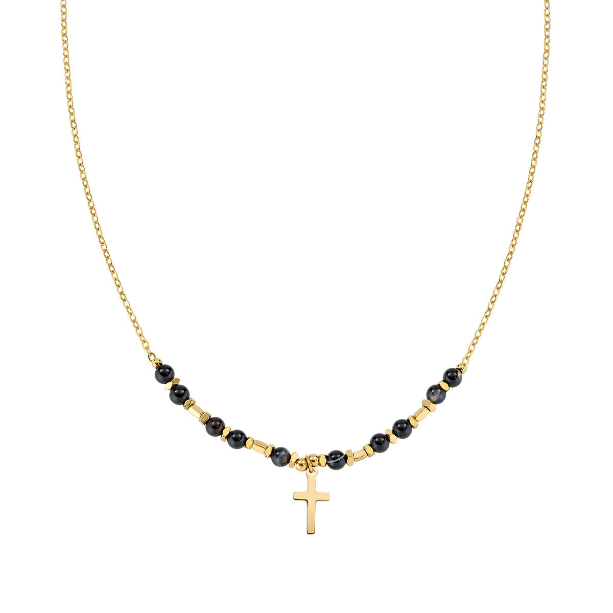 Collana in Acciaio con onice - Oro - Lungh.  40 + 5 cm