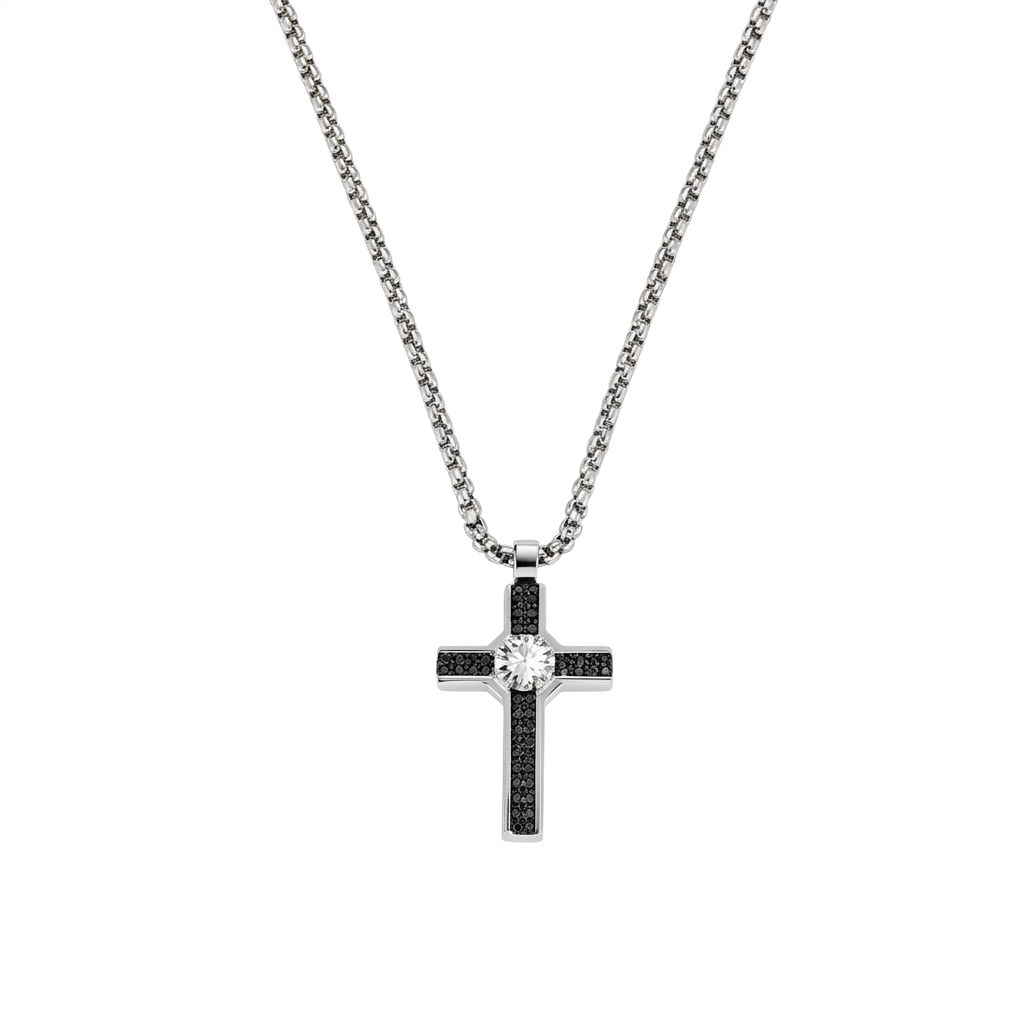 Collana in Acciaio 316L con zircone nero - Acciaio - Lungh. 50 + 5 cm