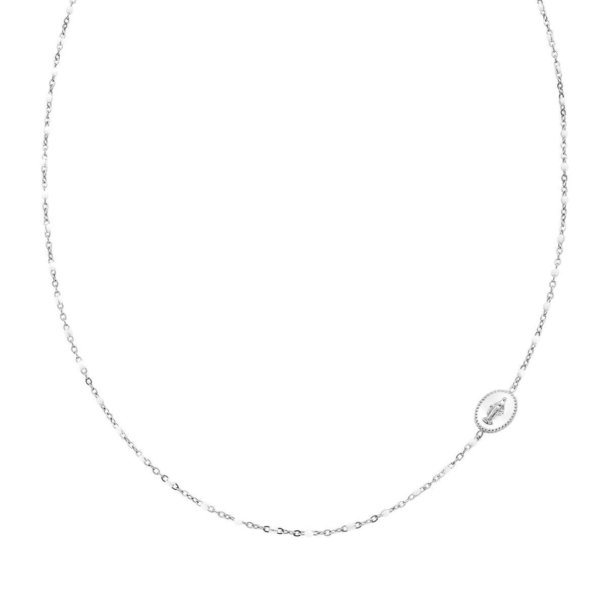 Collana in Acciaio con smalto bianco - Acciaio - Lungh. 40 + 5 cm
