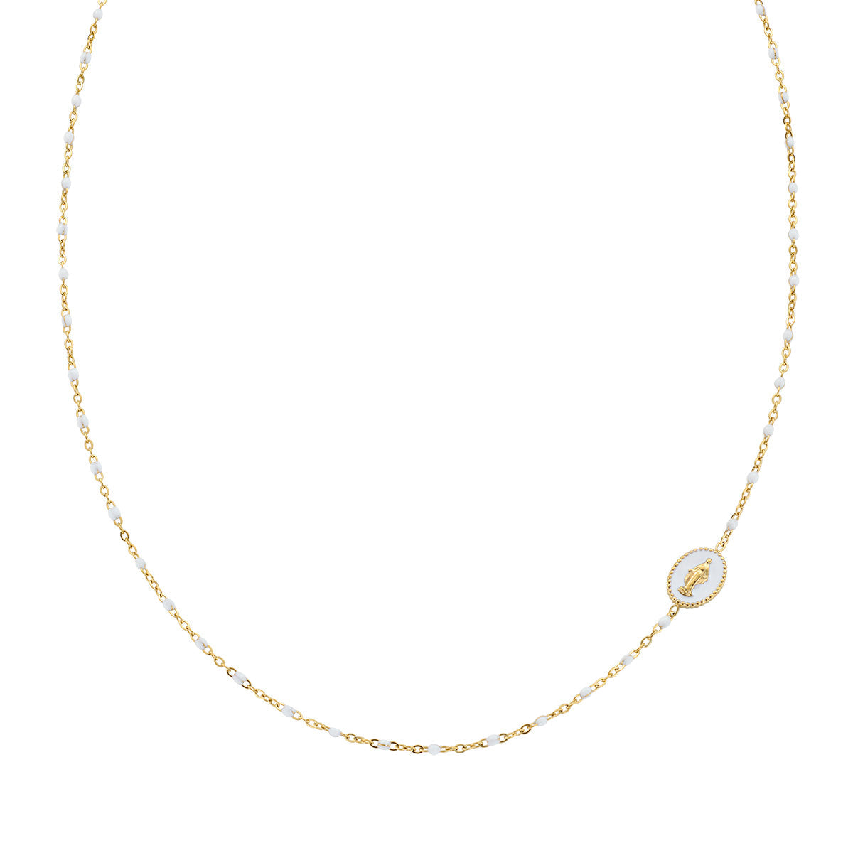 Collana in Acciaio con smalto bianco - Oro - Lungh. 40 + 5 cm