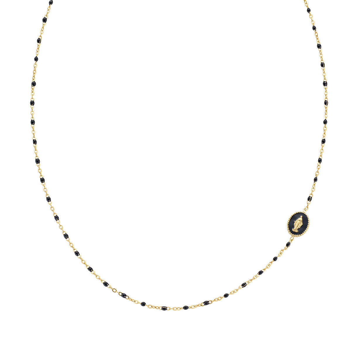 Collana in Acciaio con smalto nero - Oro - Lungh. 40 + 5 cm