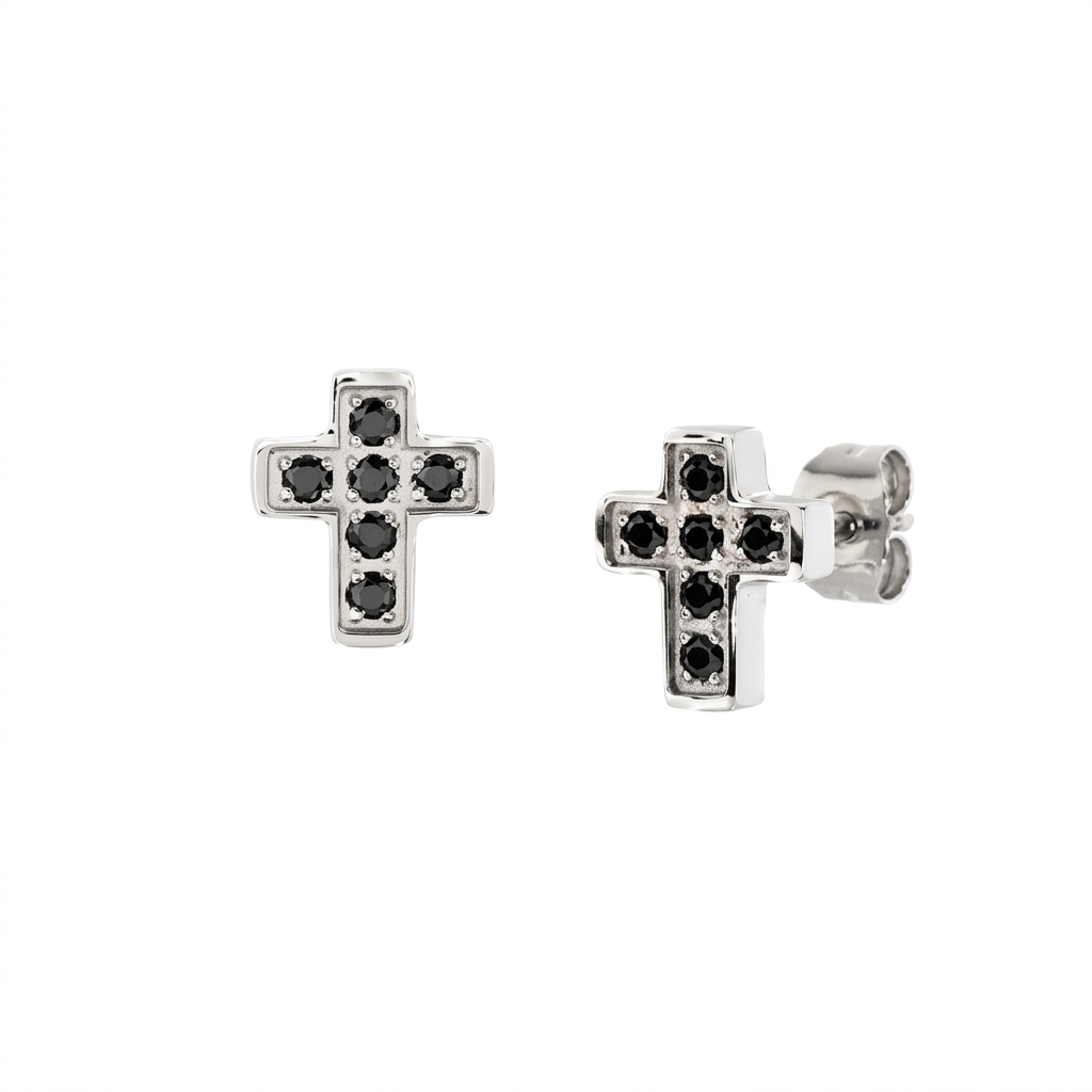 Orecchini in Acciaio 316L con zirconi neri - Acciaio - 11 x 9 mm