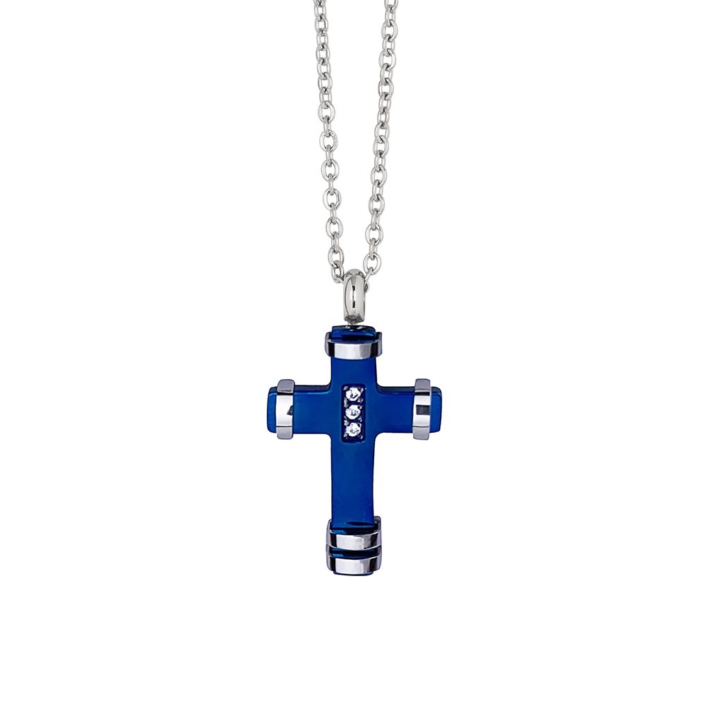 Collana con crocefisso in pvd blu e zirconi Default Title