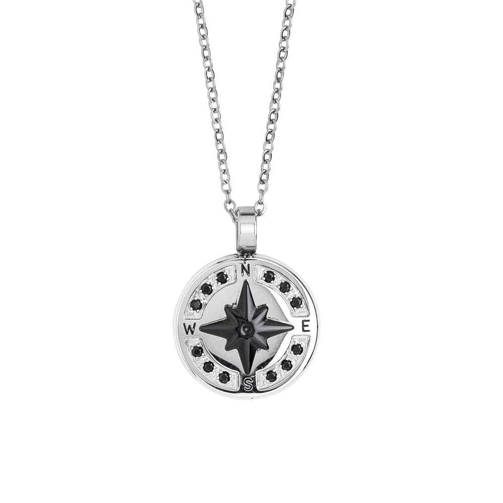 Collana con rosa dei venti in pvd nero e spinelli Default Title