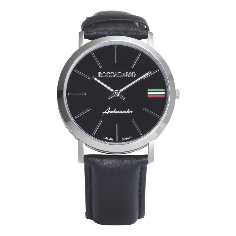 Orologio con cinturino in pelle, quadrante nero e tricolore Default Title